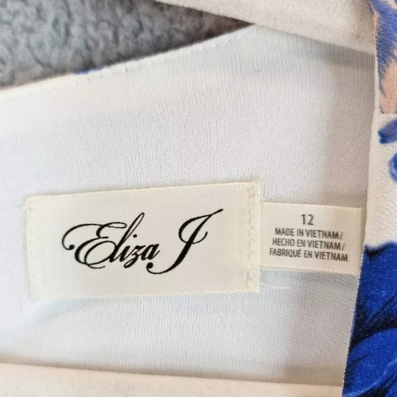 Eliza J Womens A Line Dress sz 12 White Blu Floral Ruffle Hem Church Date Night - Picture 5 of 11